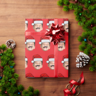 Santa Hat Face Gift Wrap, Custom Face Wrapping Paper