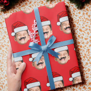 Santa Hat Face Gift Wrap, Custom Face Wrapping Paper