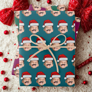 Santa Hat Face Gift Wrap, Custom Face Wrapping Paper Sheet