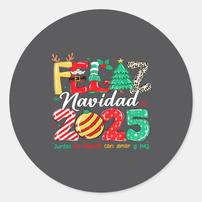 Santa Hat Family Christmas Matching Funny Feliz Na Classic Round Sticker (Front)