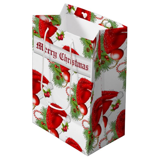 Santa Hat Festive Christmas Gift Bag (Front Angled)