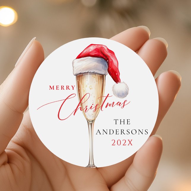Santa Hat Festive Christmas Party Classic Round Sticker (Creator Uploaded)