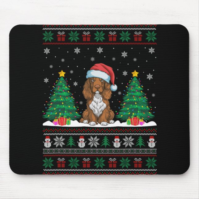 Santa Hat Field Spaniel Dog Xmas Tree Lights Ugly  Mouse Mat (Front)
