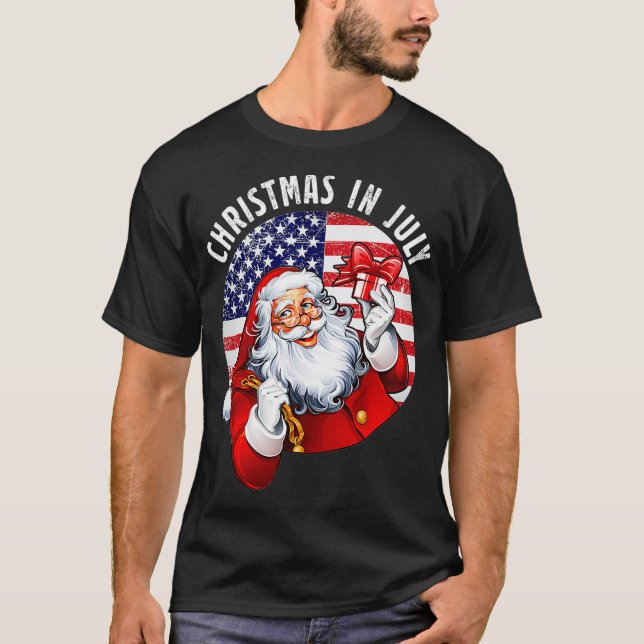 Santa Hat  Flag Summer Party Funny Christmas In Ju T-Shirt (Front)