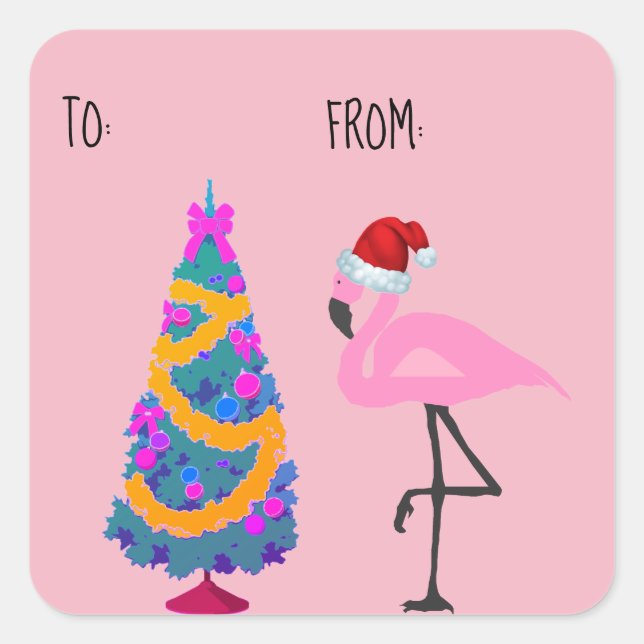 Santa Hat Flamingo Christmas Gift Tag (Front)
