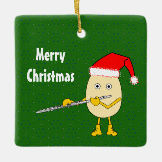 Santa Hat Flute Egghead Ceramic Ornament