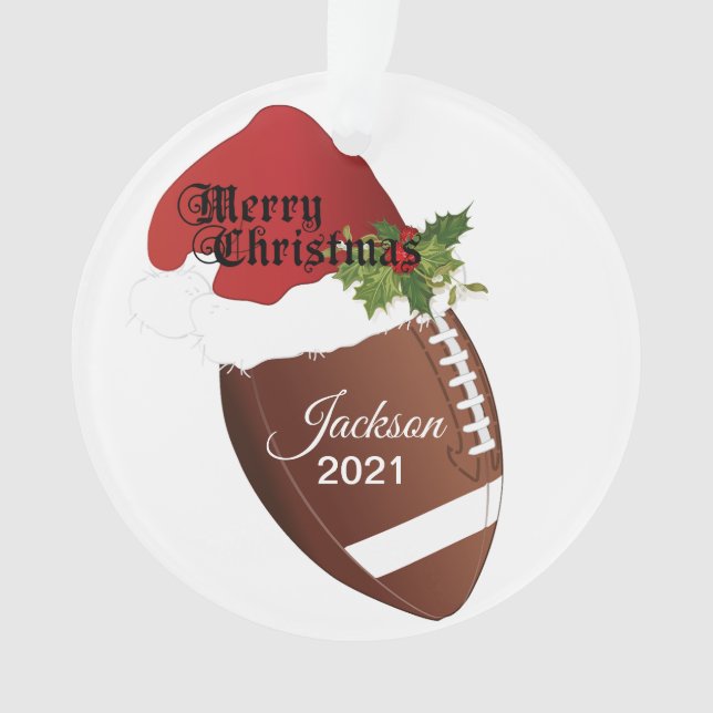 Santa Hat Football Design | DIY Name Ornament (Front)