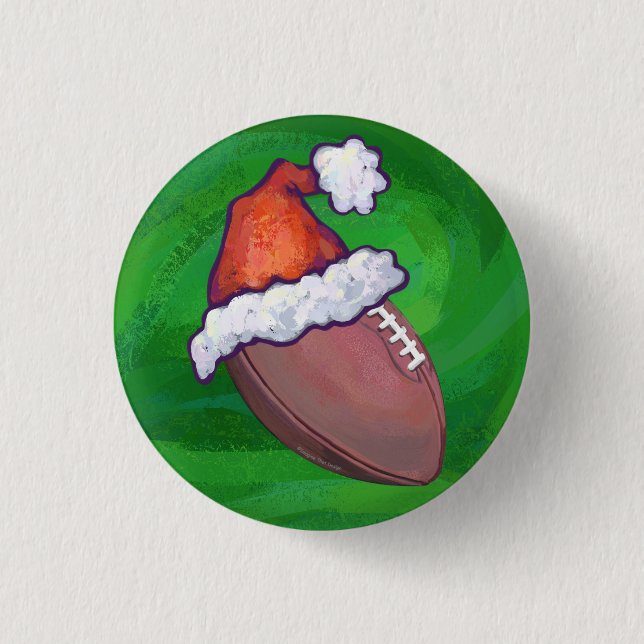 Santa Hat Football on Green 3 Cm Round Badge (Front)