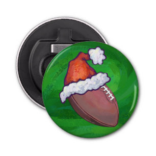 Santa Hat Football on Green Bottle Opener