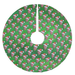 Santa Hat Football on Green Brushed Polyester Tree Skirt