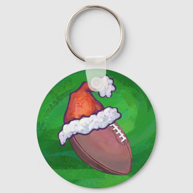 Santa Hat Football on Green Key Ring (Front)