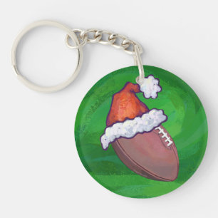 Santa Hat Football on Green Key Ring