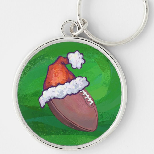 Santa Hat Football on Green Key Ring (Front)
