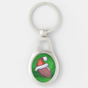 Santa Hat Football on Green Key Ring