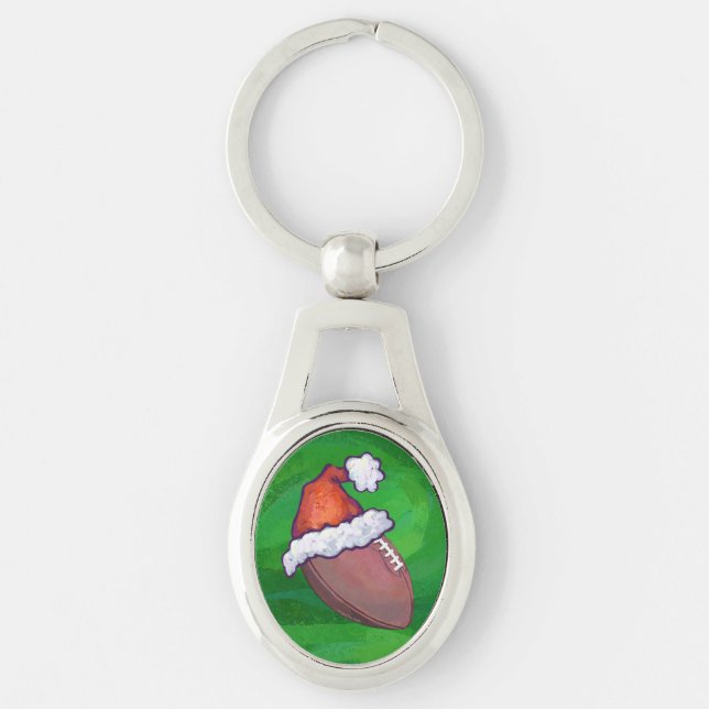 Santa Hat Football on Green Key Ring (Front)