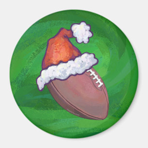 Santa Hat Football on Green Magnet