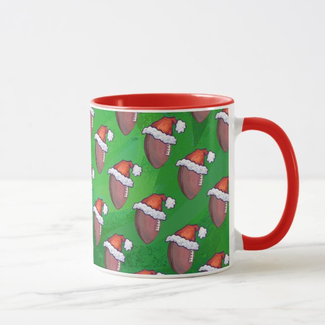 Santa Hat Football on Green Mug (Right)