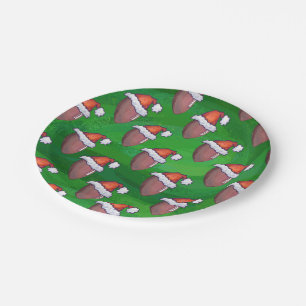 Santa Hat Football on Green Paper Plate