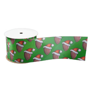 Santa Hat Football on Green Satin Ribbon