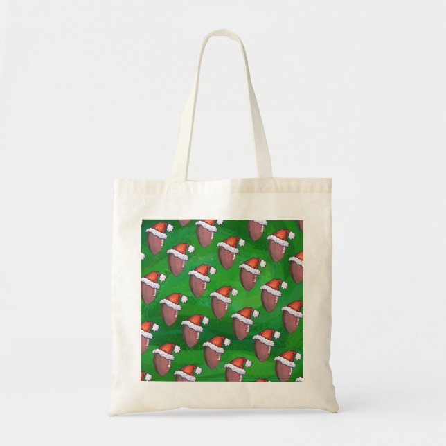 Santa Hat Football on Green Tote Bag (Front)