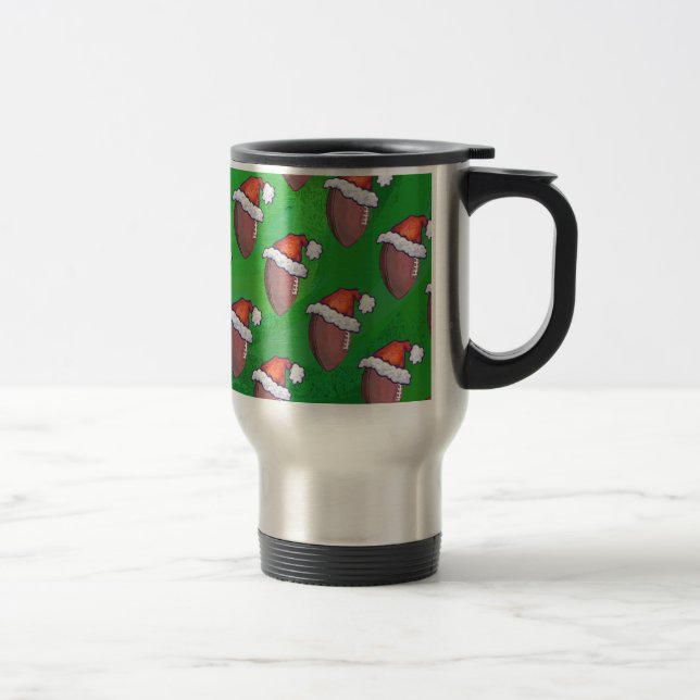 Santa Hat Football on Green Travel Mug (Right)