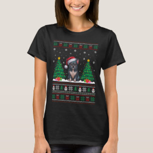 Santa Hat Frenchie Dog Christmas Tree Lights Ugly T-Shirt