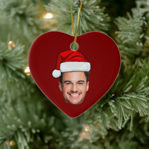 Santa Hat Funny Custom Face Photo Christmas Ceramic Tree Decoration