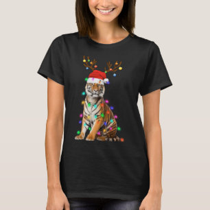 Santa Hat Funny Tiger Tree Xmas Light Animal Chris T-Shirt