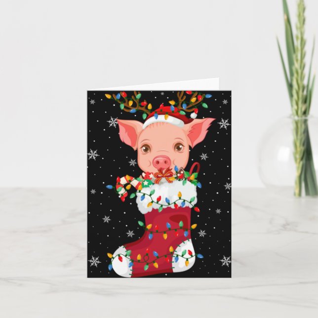 Santa Hat G Animal In Socks Xmas Tree Lights T Shi Card (Front)