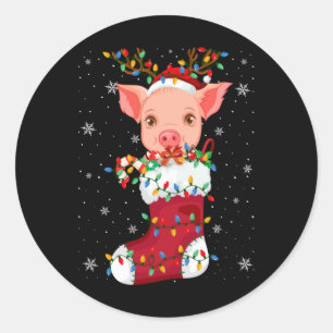 Santa Hat G Animal In Socks Xmas Tree Lights T Shi Classic Round Sticker