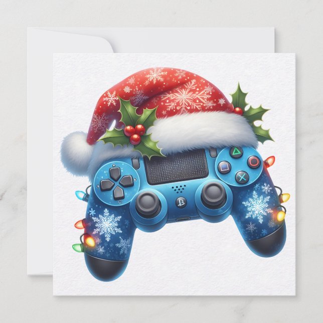 Santa Hat Game Controller Christmas Greeting Card (Front)