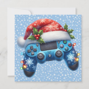 Santa Hat Game Controller Christmas Greeting Card