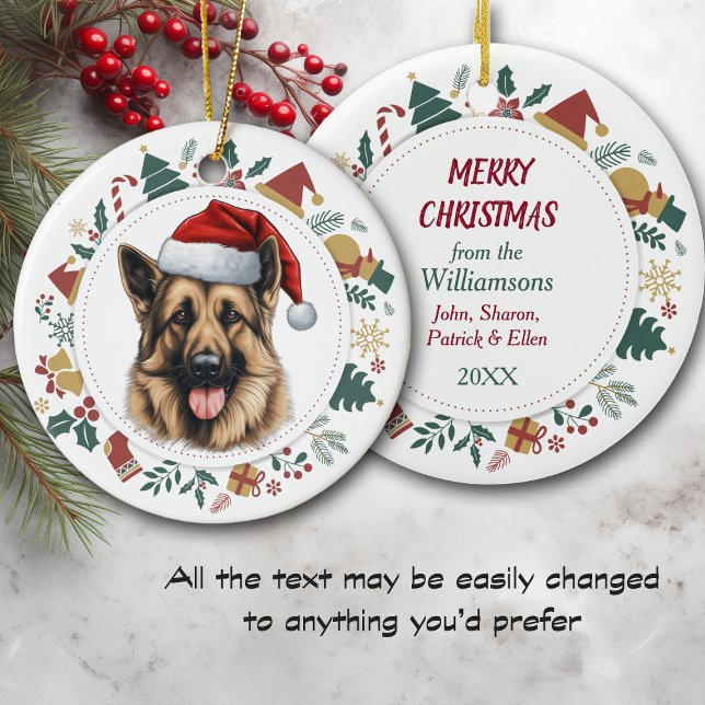 Santa Hat German Shepherd Christmas Images Wreath Ceramic Tree Decoration (Creator Uploaded)