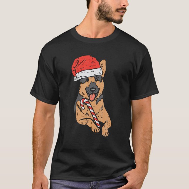 Santa Hat German Shepherd Dog Christmas Xmas Men W T-Shirt (Front)