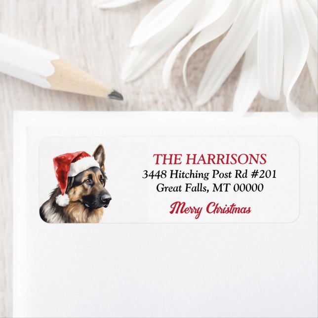 Santa Hat German Shepherd Dog Return Address (Insitu)