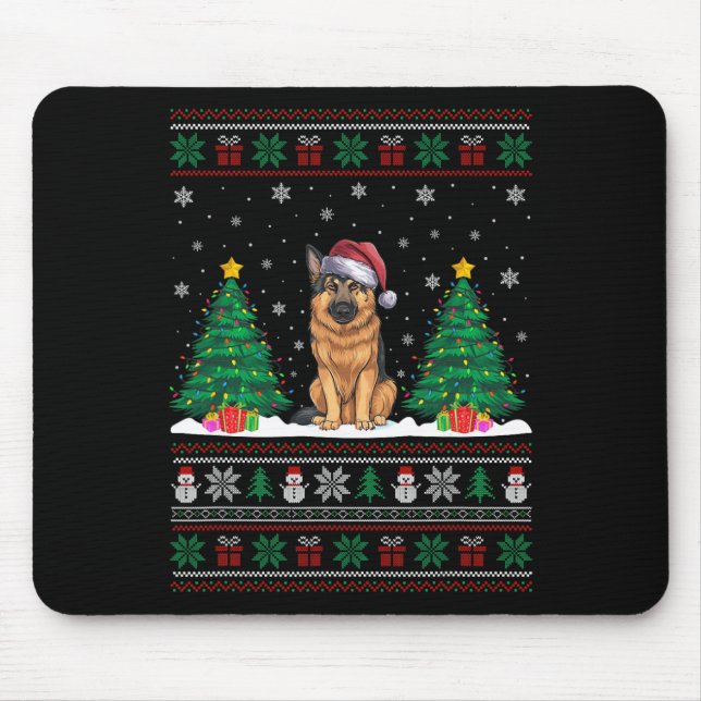 Santa Hat German Shepherd Dog Xmas Tree Lights Ugl Mouse Mat (Front)