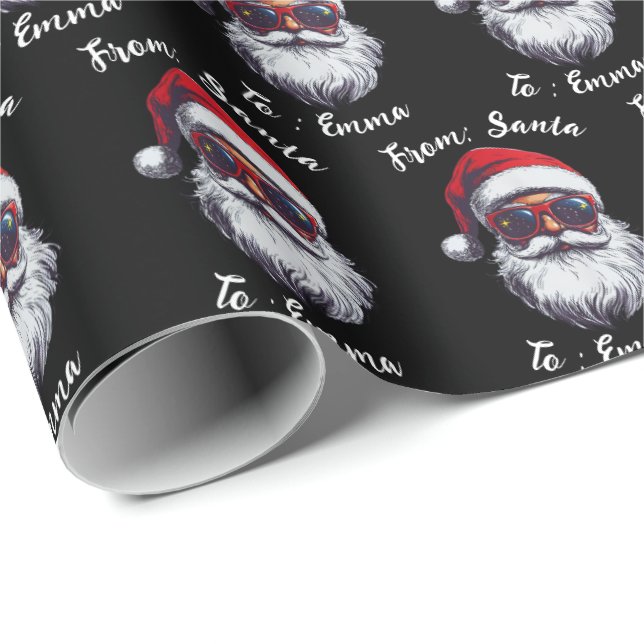 Santa Hat Gift Wrap, Custom Name Kids Boy Girls Wrapping Paper (Roll Corner)