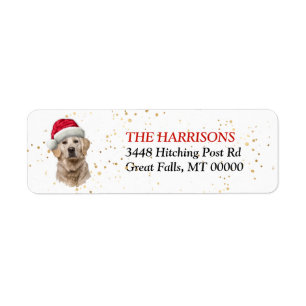 Santa Hat Golden Retriever Dog Return Address