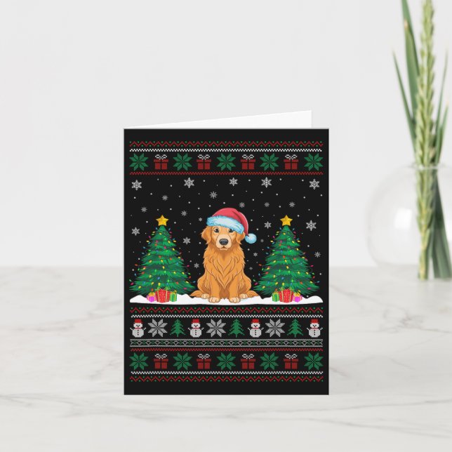 Santa Hat Golden Retriever Dog Xmas Tree Lights Ug Card (Front)