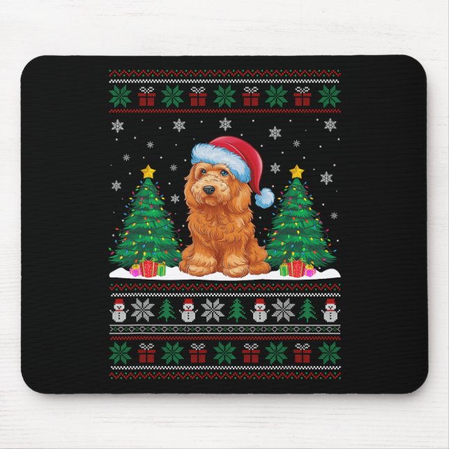 Santa Hat Goldendoodle Dog Xmas Tree Lights Ugly S Mouse Mat (Front)