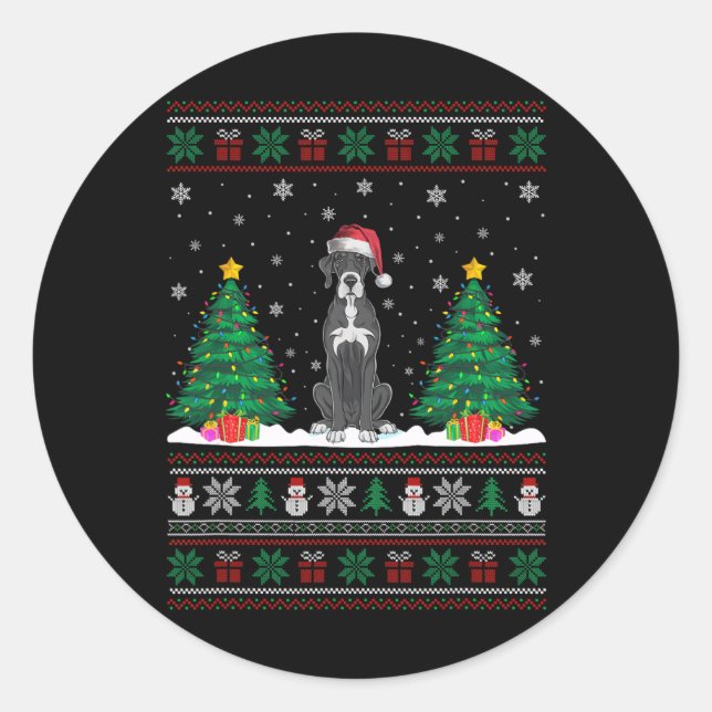 Santa Hat Great Dane Dog Christmas Tree Lights Ugl Classic Round Sticker (Front)