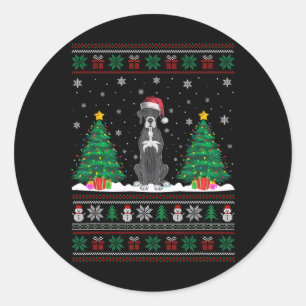 Santa Hat Great Dane Dog Christmas Tree Lights Ugl Classic Round Sticker