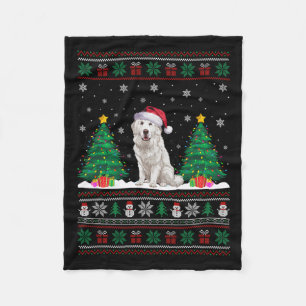 Santa Hat Great Pyrenees Dog Xmas Tree Lights Ugly Fleece Blanket