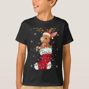 Santa Hat Hare Animal In Socks Xmas Tree Lights T-Shirt