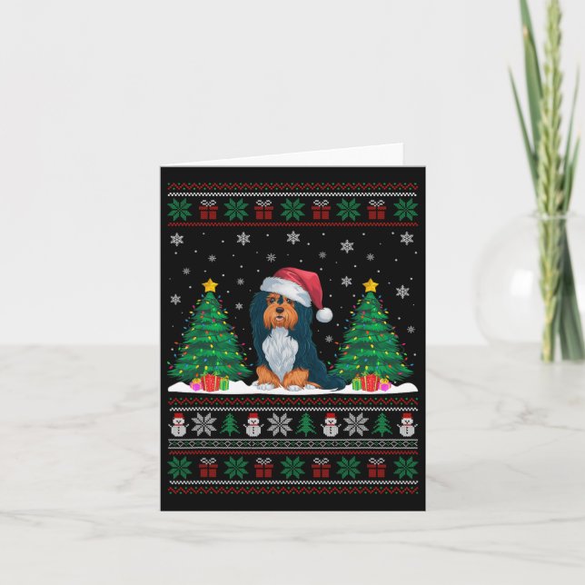 Santa Hat Havanese Dog Christmas Tree Lights Ugly  Card (Front)