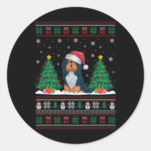 Santa Hat Havanese Dog Christmas Tree Lights Ugly Classic Round Sticker