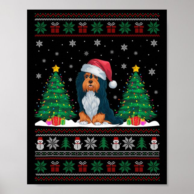 Santa Hat Havanese Dog Christmas Tree Lights Ugly  Poster (Front)