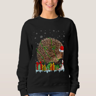 Santa Hat Hedgehog Christmas Lights Animals   Sweatshirt