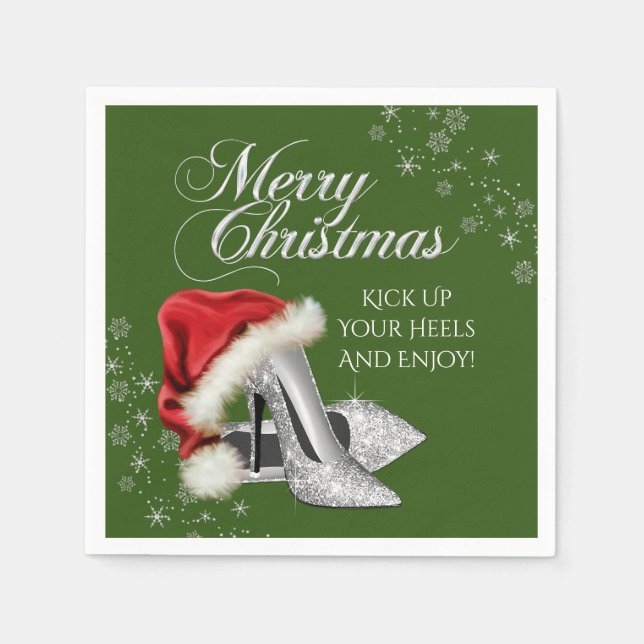 Santa Hat High Heel Shoe Christmas Party Napkin (Front)