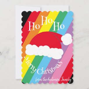 Santa Hat Ho Ho Ho Merry Christmas Minimal Rainbow Holiday Card